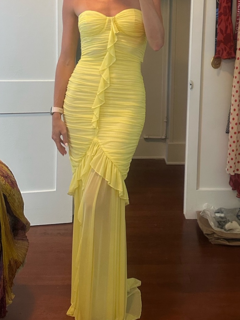 MAJORELLE Giules Strapless Ruffled Yellow Maxi Gown - Picture 3 of 4